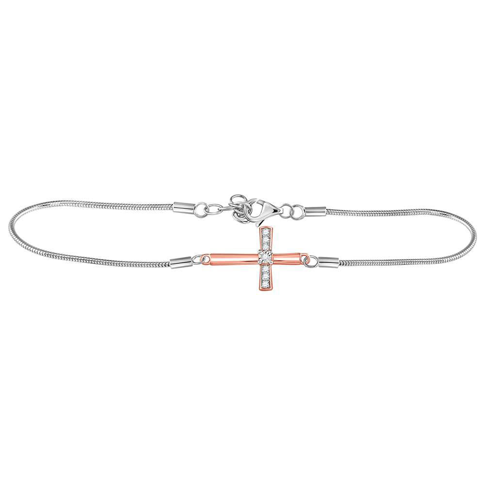 Sterling Silver Women's Diamond Horiztonal Cross Fashion Bracelet 1/12 ctw