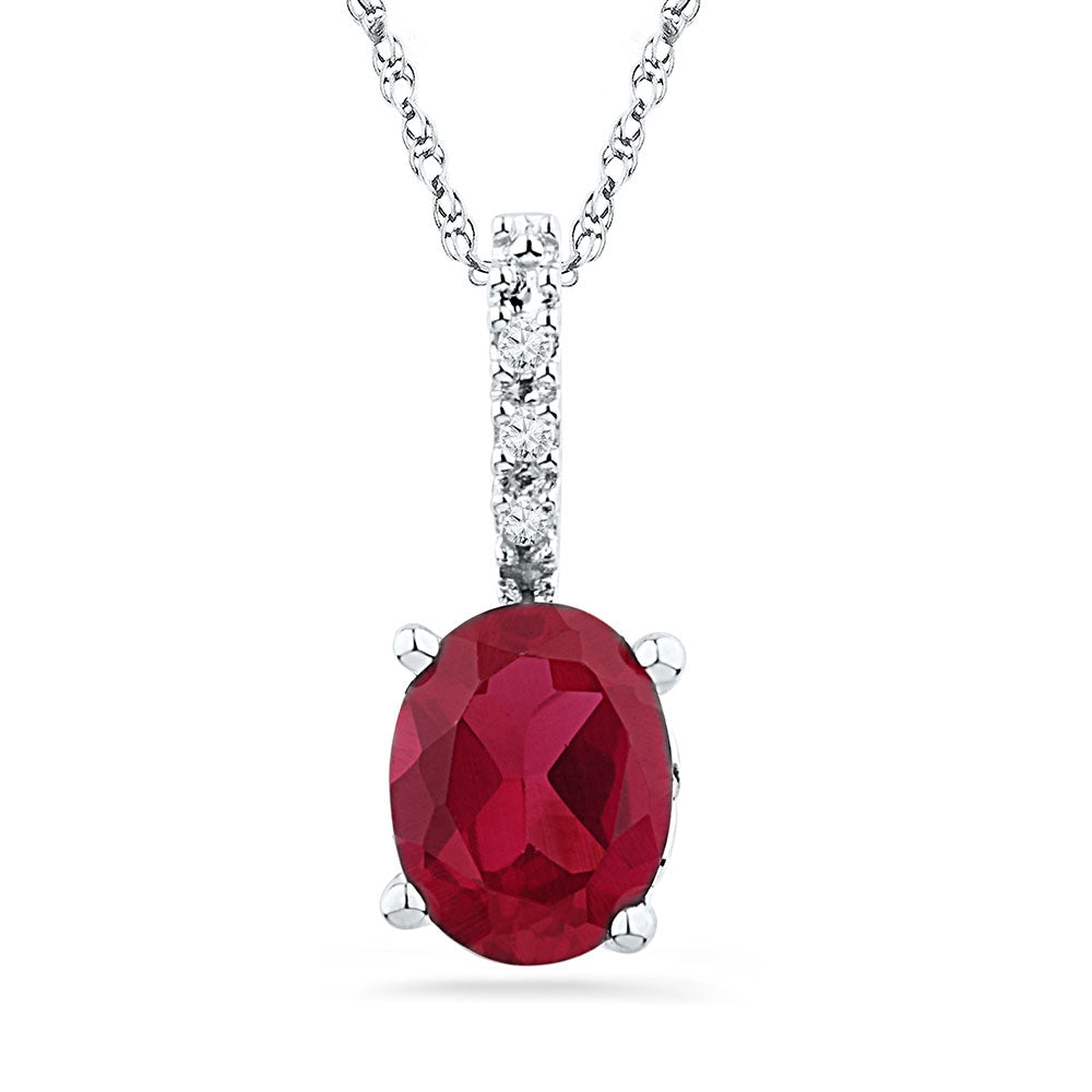 Sterling Silver Women's Oval Lab-Created Ruby Solitaire Pendant 1 ctw
