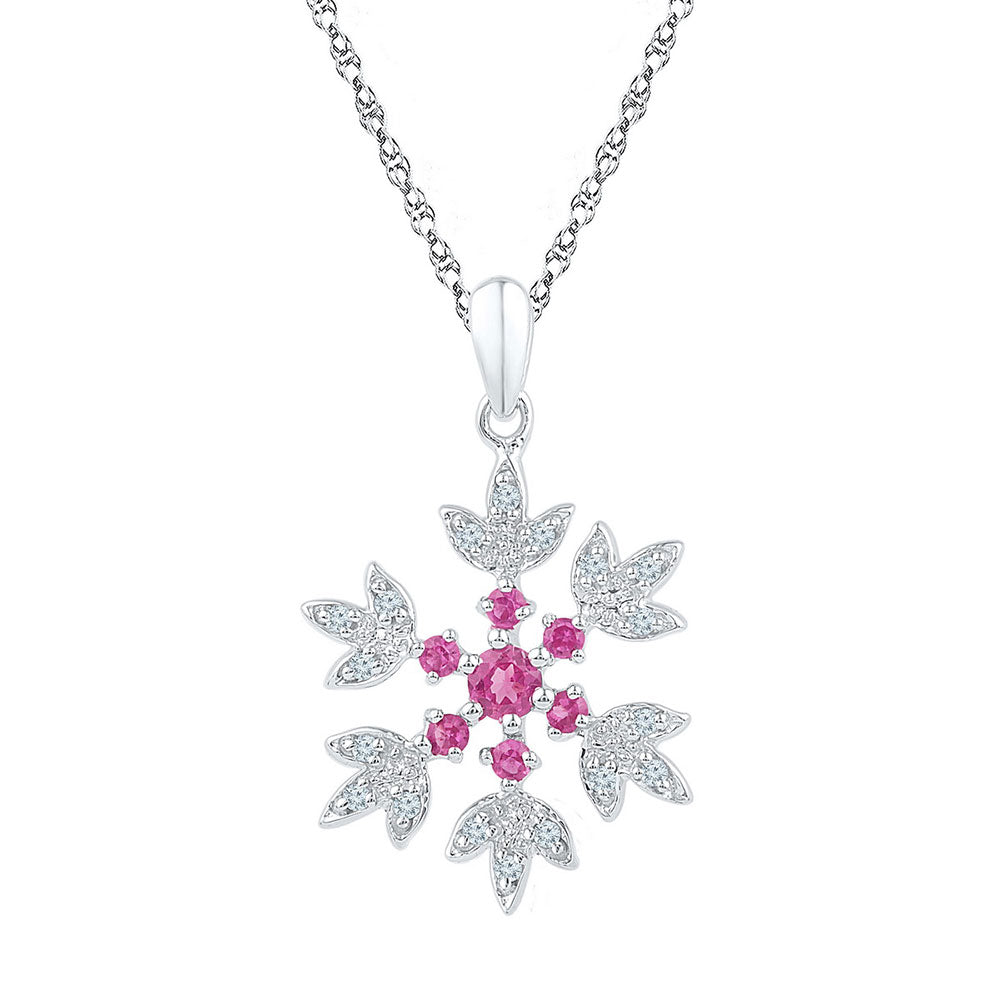 Sterling Silver Women's Lab-Created Pink Sapphire Flower Pendant 1/2 ctw