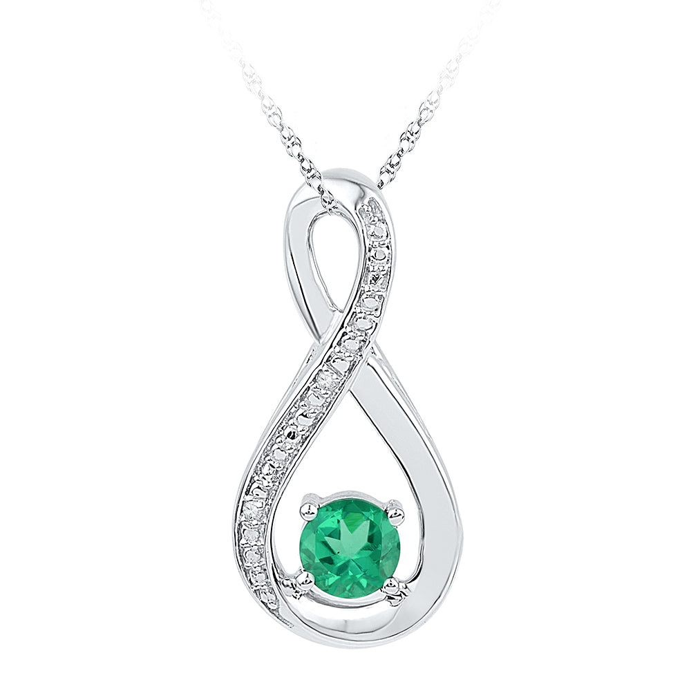 Sterling Silver Women's Lab-Created Emerald Infinity Diamond Pendant 1/2 ctw