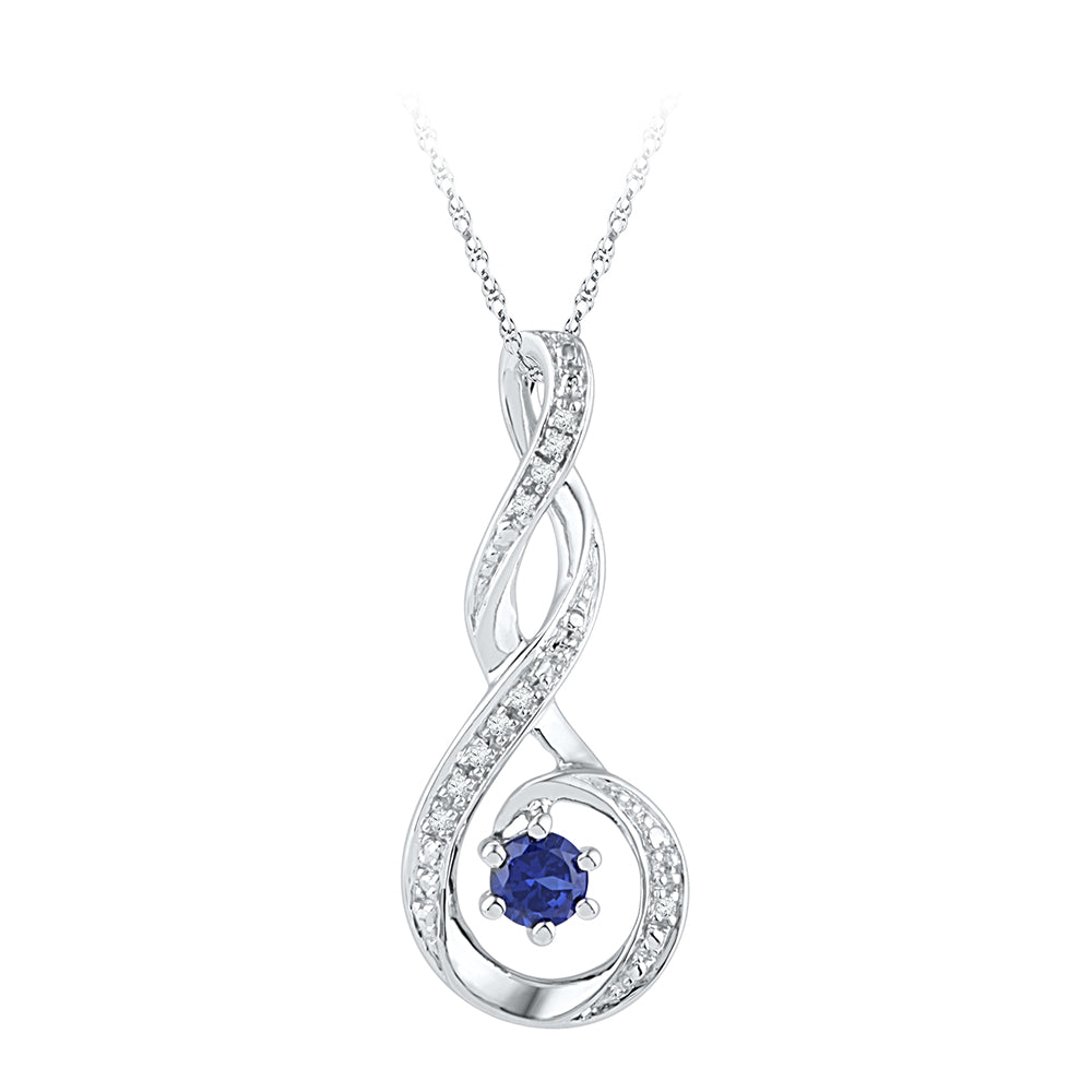 Sterling Silver Women's Lab-Created Blue Sapphire Solitaire Diamond Pendant 1/4 ctw