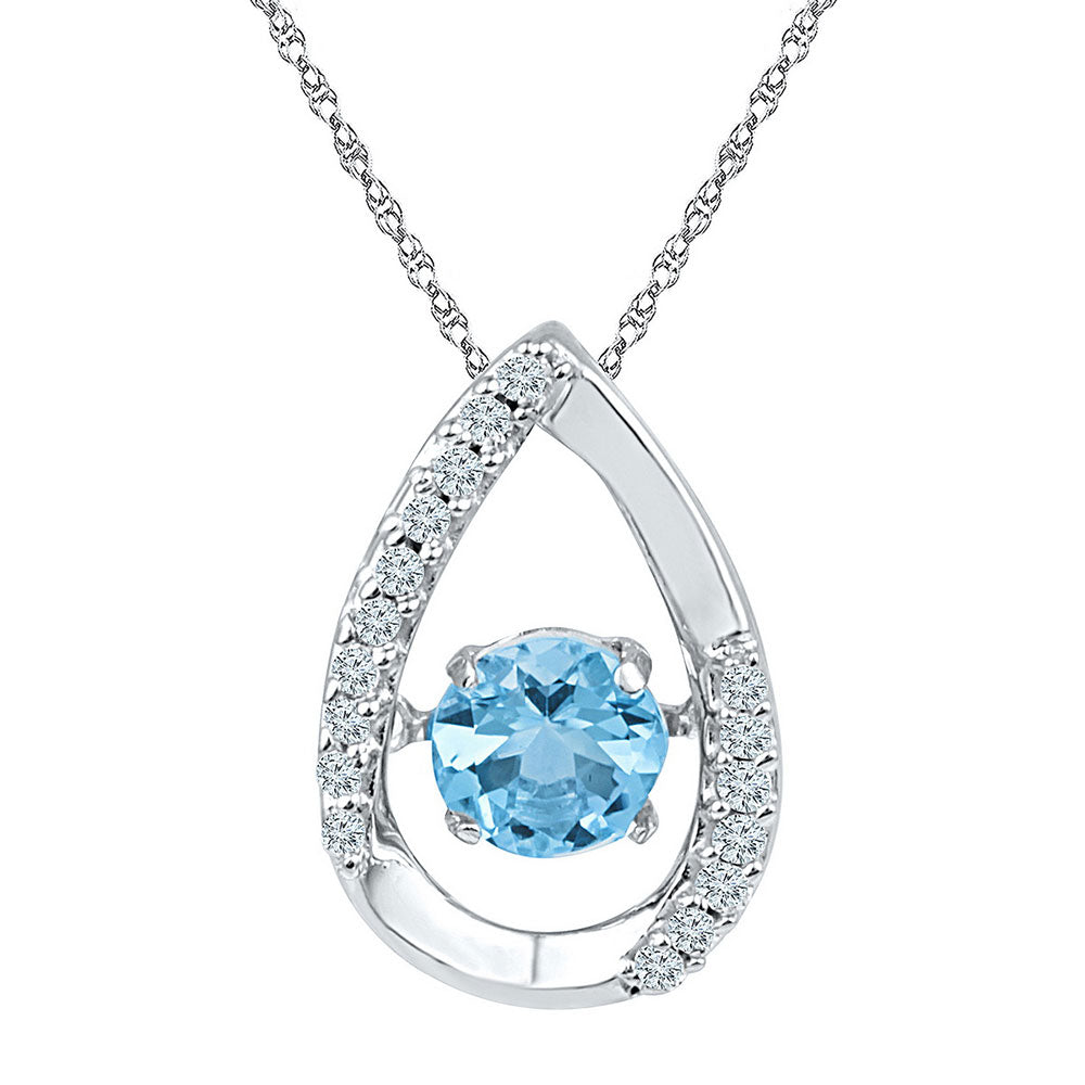 Sterling Silver Women's Lab-Created Blue Topaz Teardrop Moving Twinkle Pendant 3/4 ctw