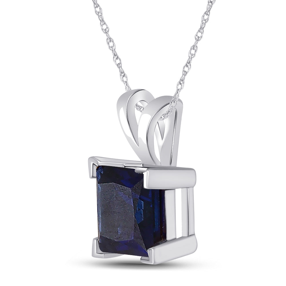 Sterling Silver Women's Princess Lab-Created Blue Sapphire Solitaire Pendant 1-1/3 ctw