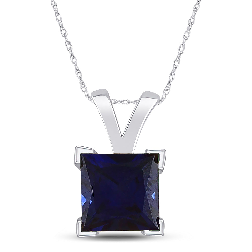 Sterling Silver Women's Princess Lab-Created Blue Sapphire Solitaire Pendant 1-1/3 ctw - view 2