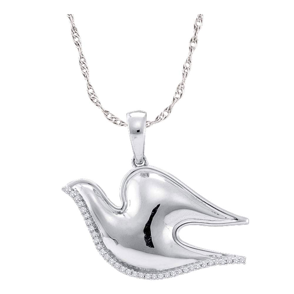 Sterling Silver Women's Diamond Dove Bird Animal Pendant 1/10 ctw