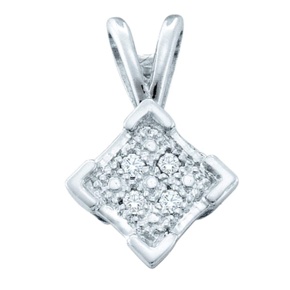 Sterling Silver Women's Diamond Diagonal Square Cluster Pendant .01 ctw