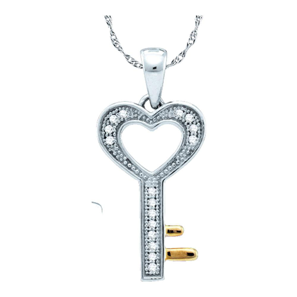 Sterling Silver Women's Diamond Heart Key Love Pendant 1/20 ctw