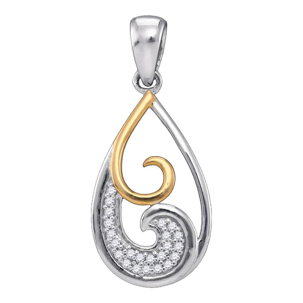 Sterling Silver Women's Diamond 2-stone Teardrop Pendant 1/20 ctw