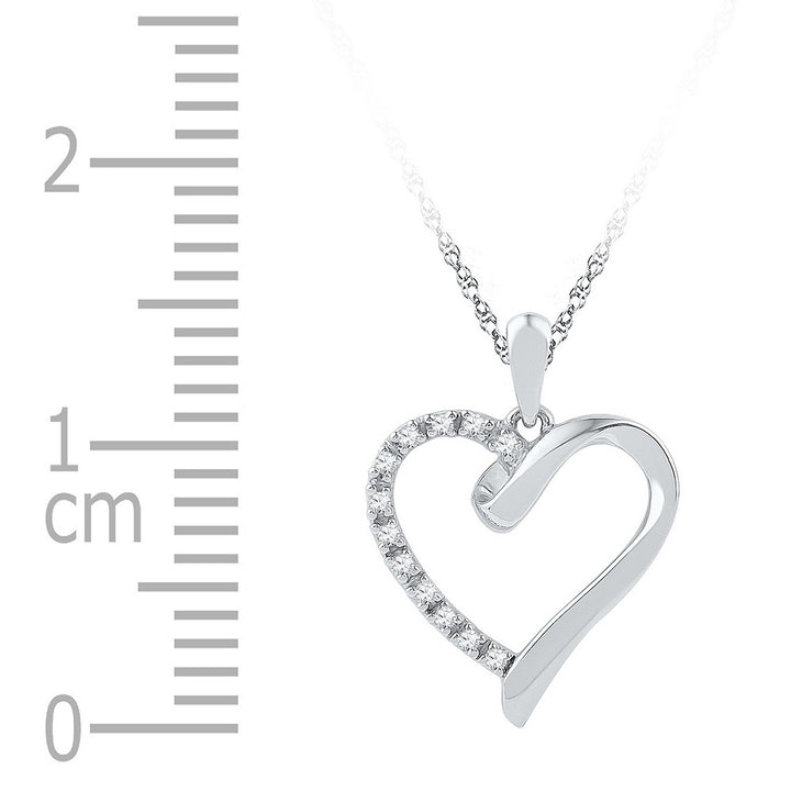 Sterling Silver Womens Round Diamond Simple Heart Outline Pendant 1/20 Cttw