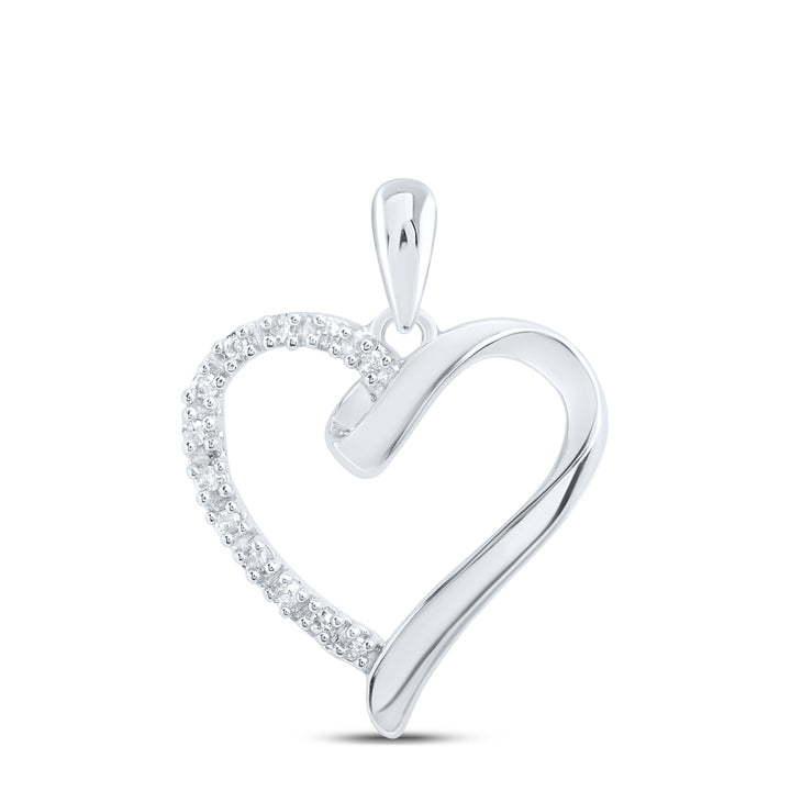 Sterling Silver Womens Round Diamond Simple Heart Outline Pendant 1/20 Cttw