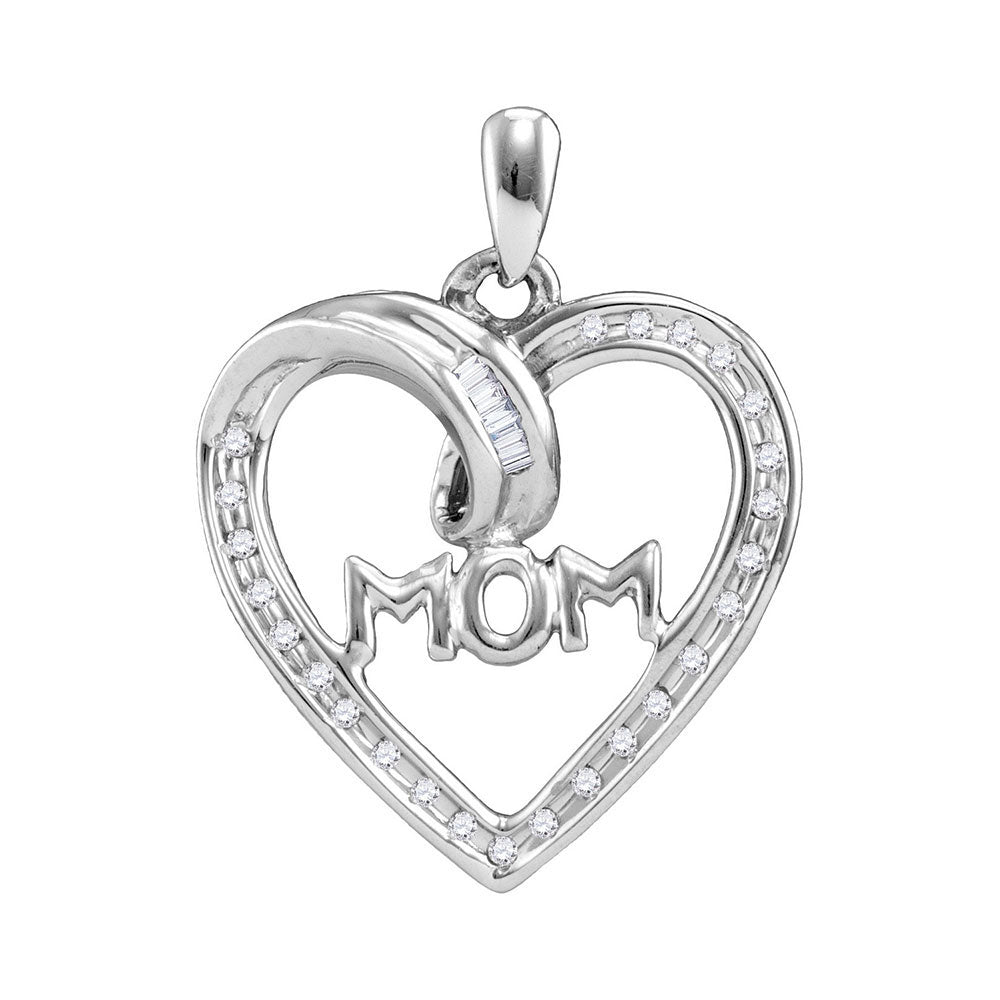 Sterling Silver Women's Diamond Mom Mother Heart Pendant 1/10 ctw