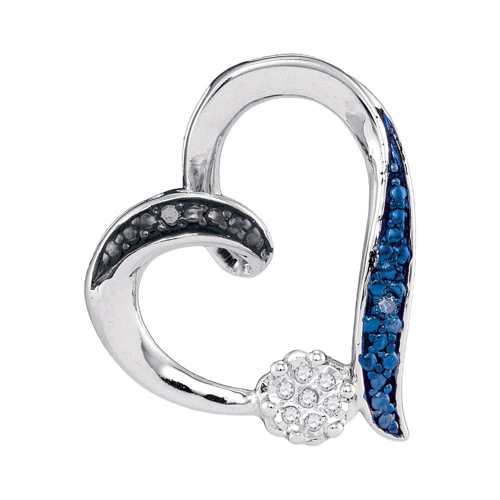 Sterling Silver Women's Diamond Cluster Heart Pendant 1/20 ctw