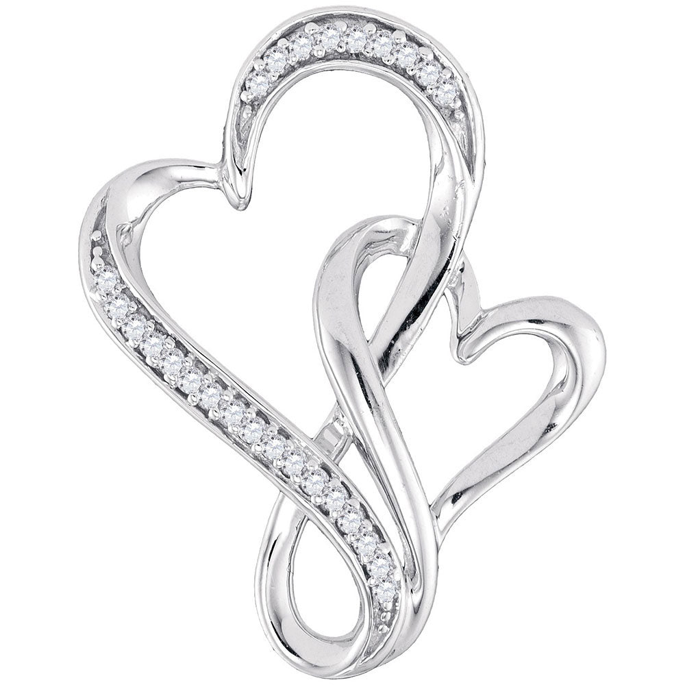 Sterling Silver Women's Diamond Double Linked Heart Pendant 1/10 ctw