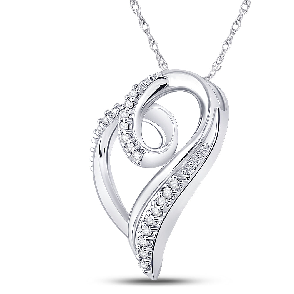 Sterling Silver Women's Round Diamond Heart Pendant 1/10 ctw