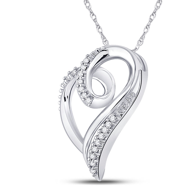Sterling Silver Women's Round Diamond Heart Pendant 1/10 ctw