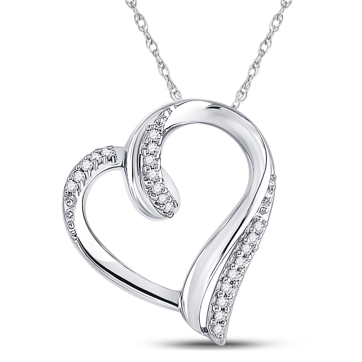 Sterling Silver Women's Round Diamond Heart Pendant 1/10 ctw - view 2