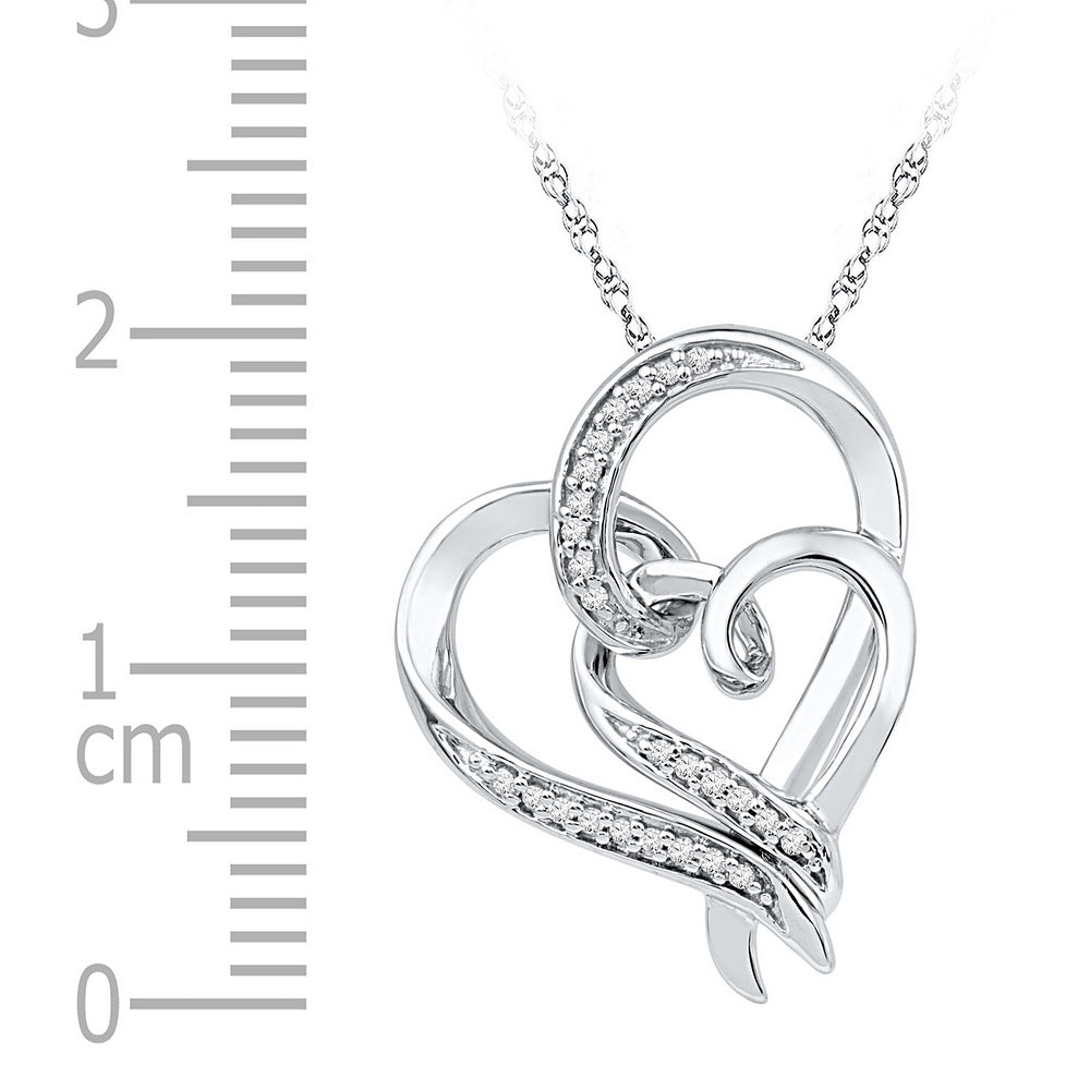 Sterling Silver Women's Diamond Double Heart Pendant 1/10 ctw