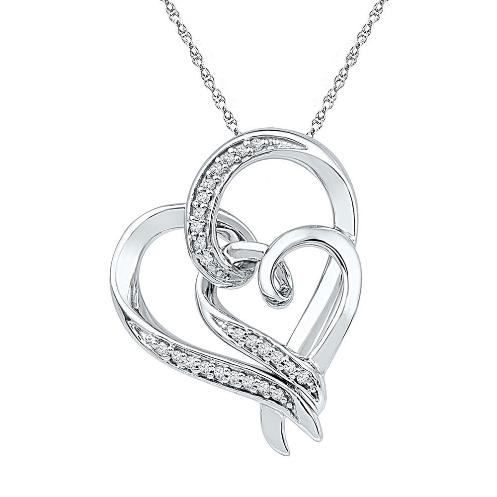 Sterling Silver Women's Diamond Double Heart Pendant 1/10 ctw - view 2
