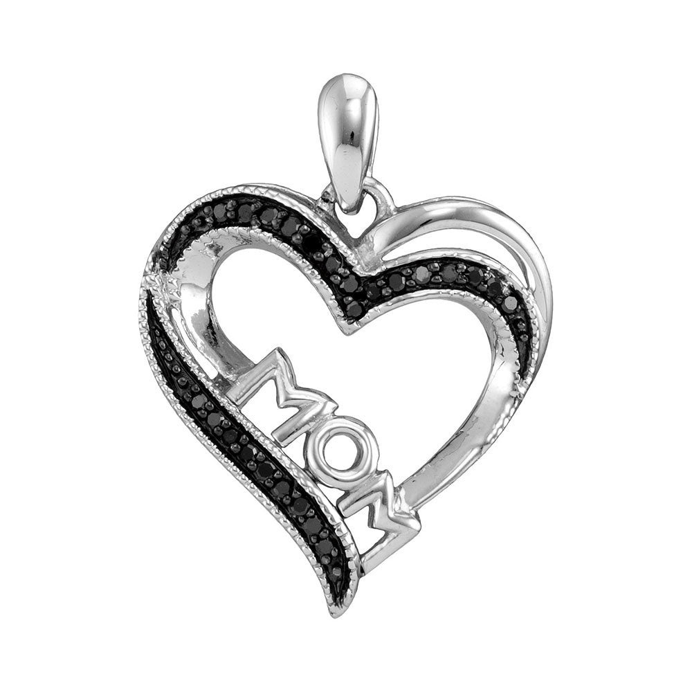Sterling Silver Women's Black Color Enhanced Diamond Mom Mother Heart Pendant 1/10 ctw