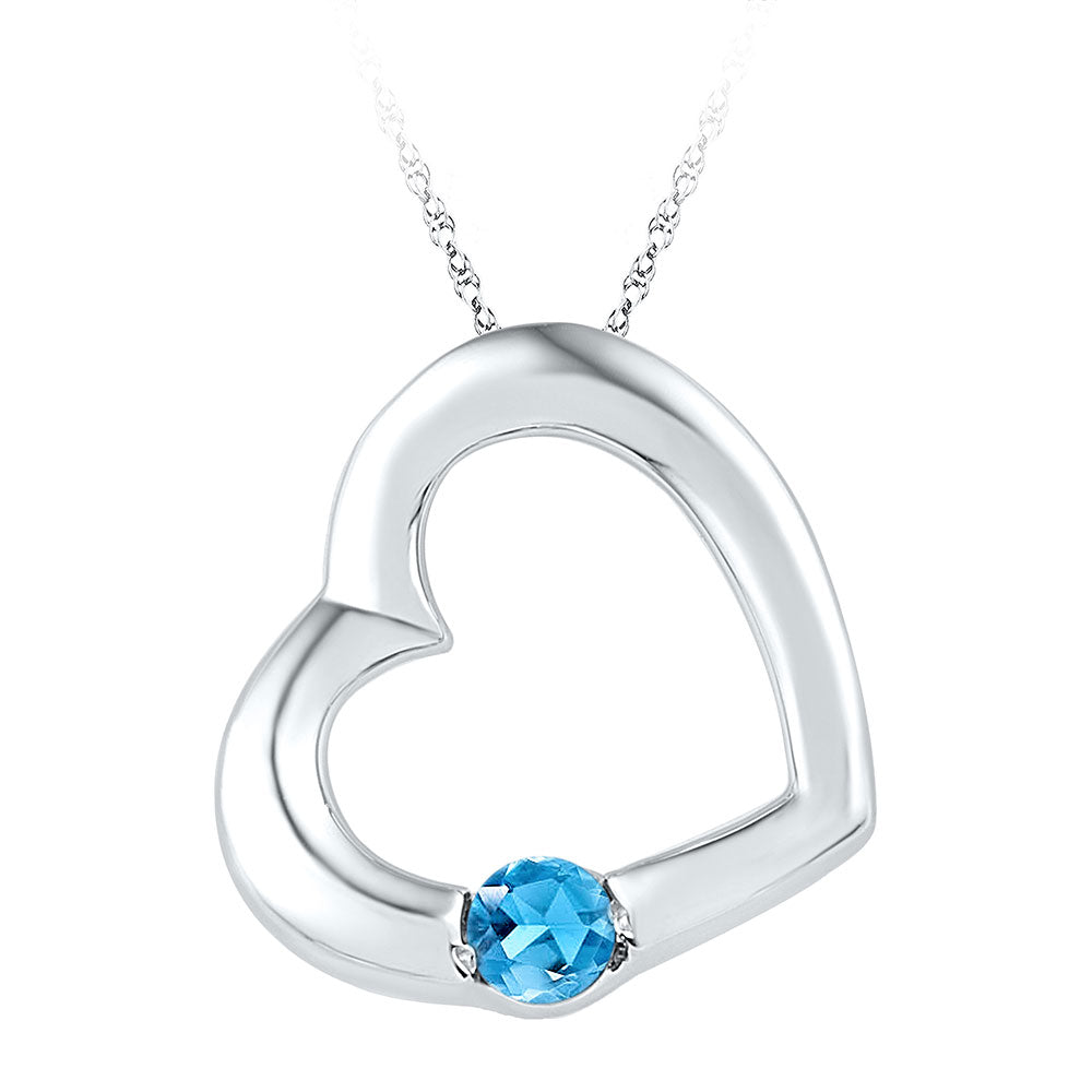 Sterling Silver Women's Lab-Created Blue Topaz Heart Pendant 1/6 ctw
