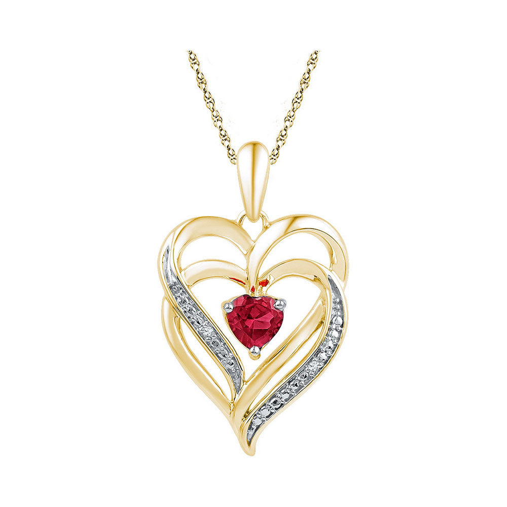Yellow-tone Sterling Silver Women's Lab-Created Ruby Heart Pendant .01 ctw
