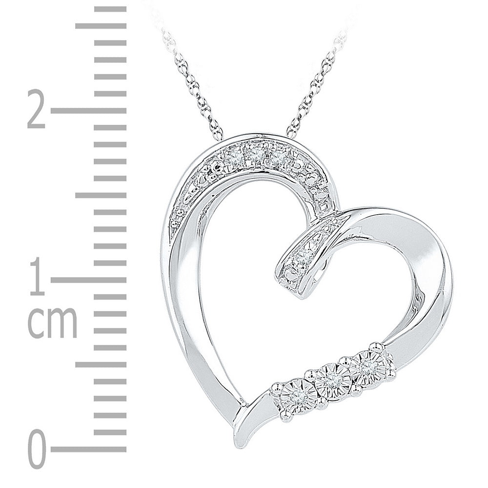 Sterling Silver Women's Round Diamond Heart Pendant .03 ctw