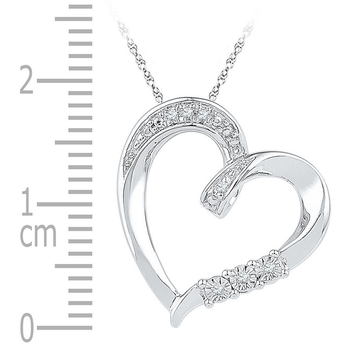 Sterling Silver Women's Round Diamond Heart Pendant .03 ctw