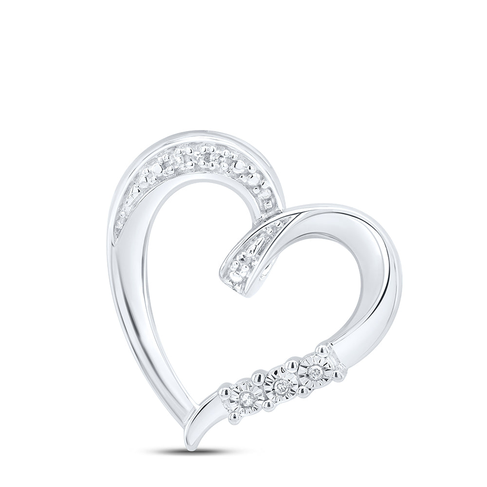 Sterling Silver Women's Round Diamond Heart Pendant .03 ctw - view 2