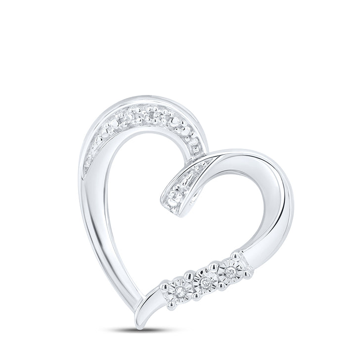 Sterling Silver Women's Round Diamond Heart Pendant .03 ctw - view 2