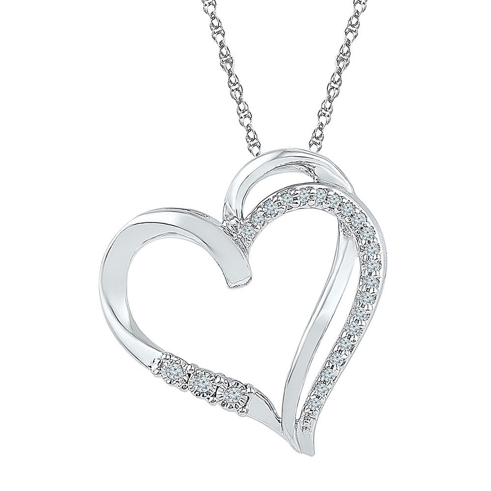 Sterling Silver Women's Round Diamond Heart Pendant 1/10 ctw