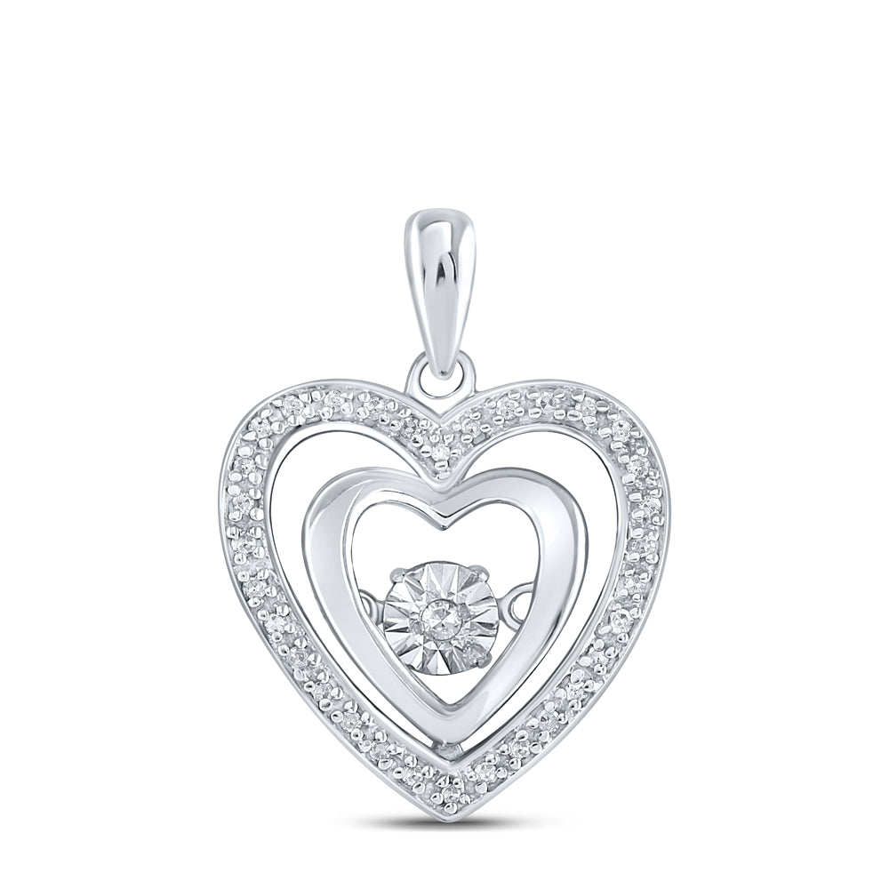 Sterling Silver Women's Diamond Heart Moving Twinkle Pendant 1/10 ctw