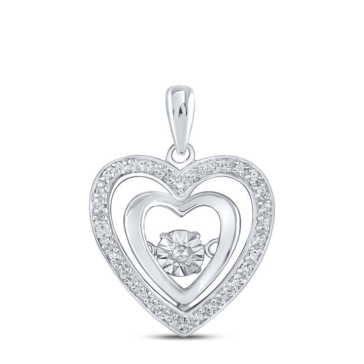 Sterling Silver Women's Diamond Heart Moving Twinkle Pendant 1/10 ctw