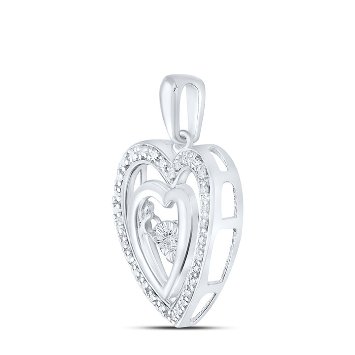 Sterling Silver Women's Diamond Heart Moving Twinkle Pendant 1/10 ctw - view 2