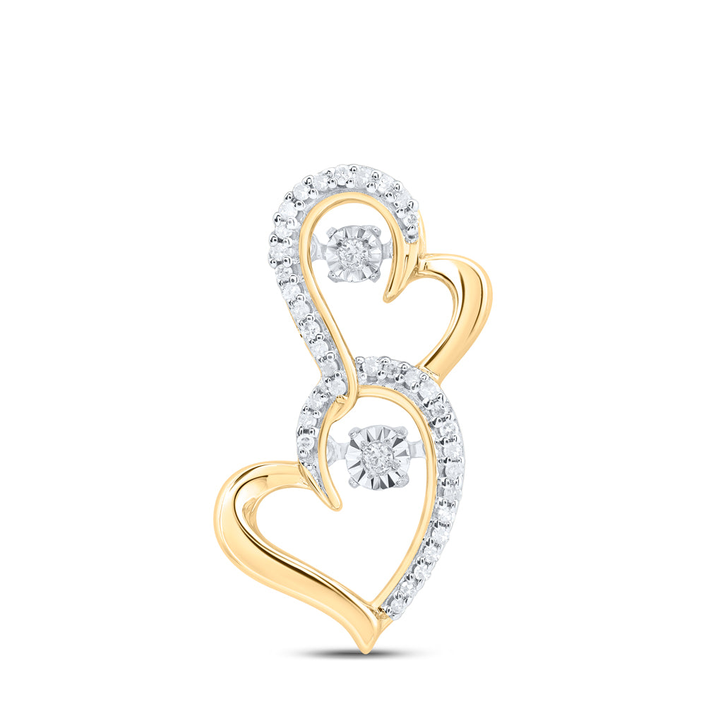 Yellow-Tone Sterling Silver Women's Diamond Moving Heart Pendant 1/8 ctw