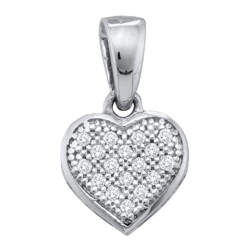 Sterling Silver Women's Diamond Small Heart Cluster Pendant 1/20 ctw
