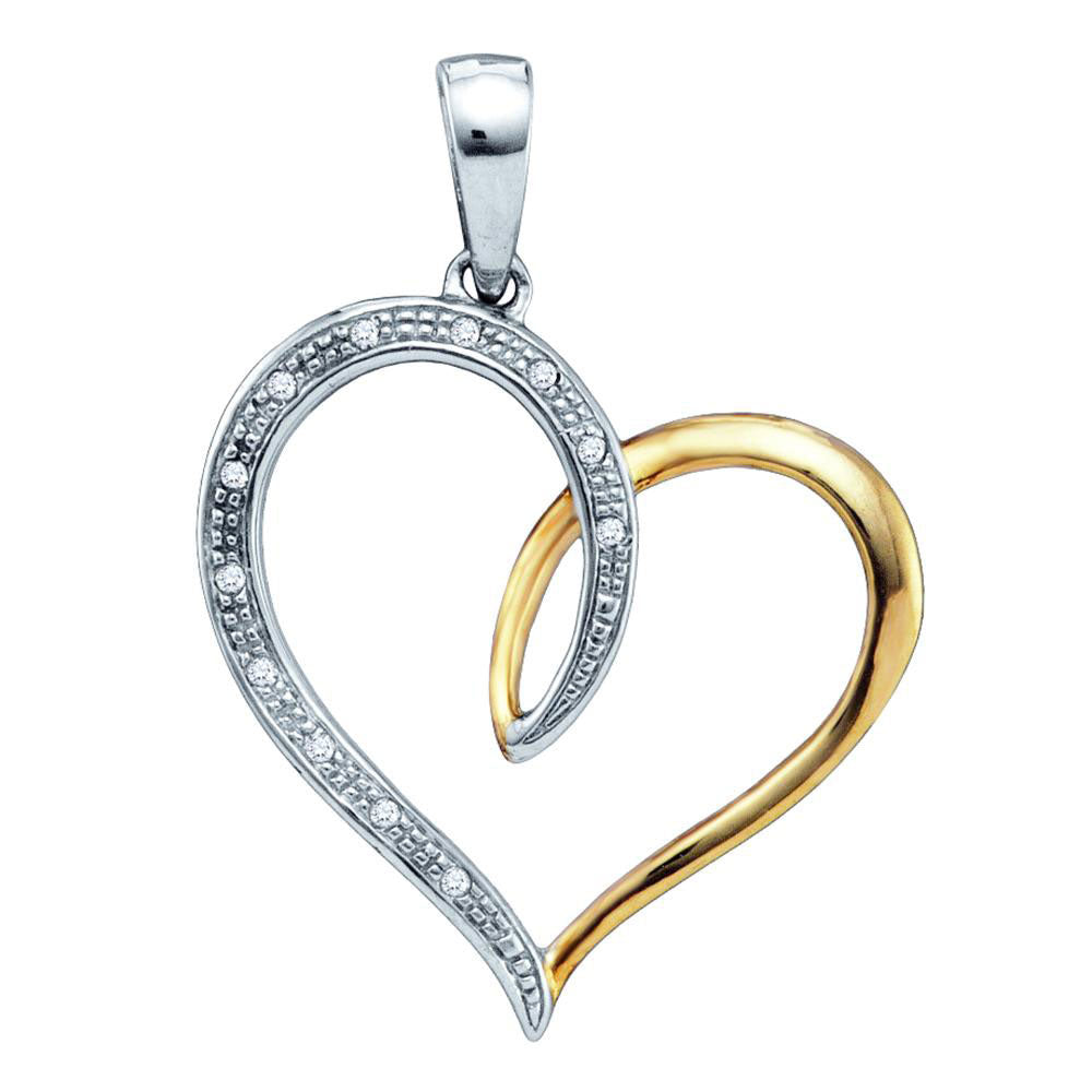 Sterling Silver Women's Diamond Two-tone Heart Pendant 1/20 ctw