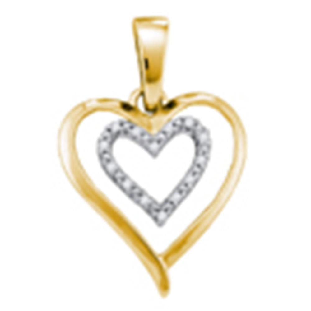 Yellow-tone Sterling Silver Women's Diamond Double Heart Pendant 1/20 ctw