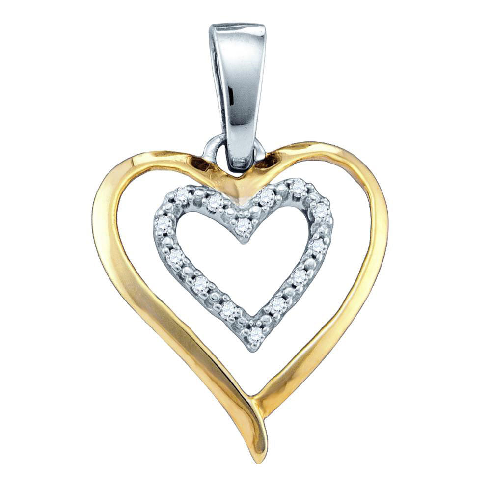 Sterling Silver Two-tone Women's Diamond Double Heart Pendant 1/20 ctw
