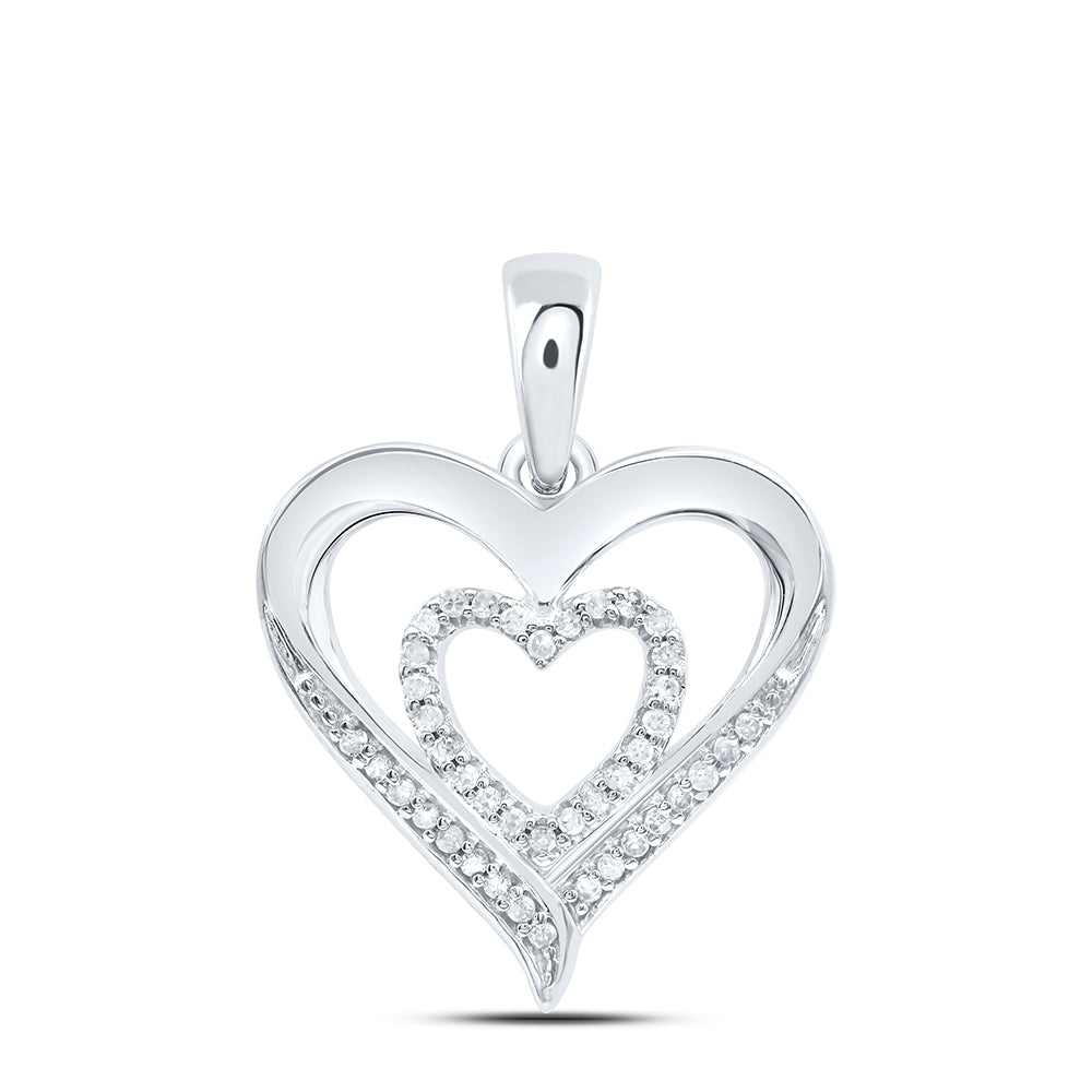 Sterling Silver Women's Round Diamond Heart Pendant 1/10 ctw