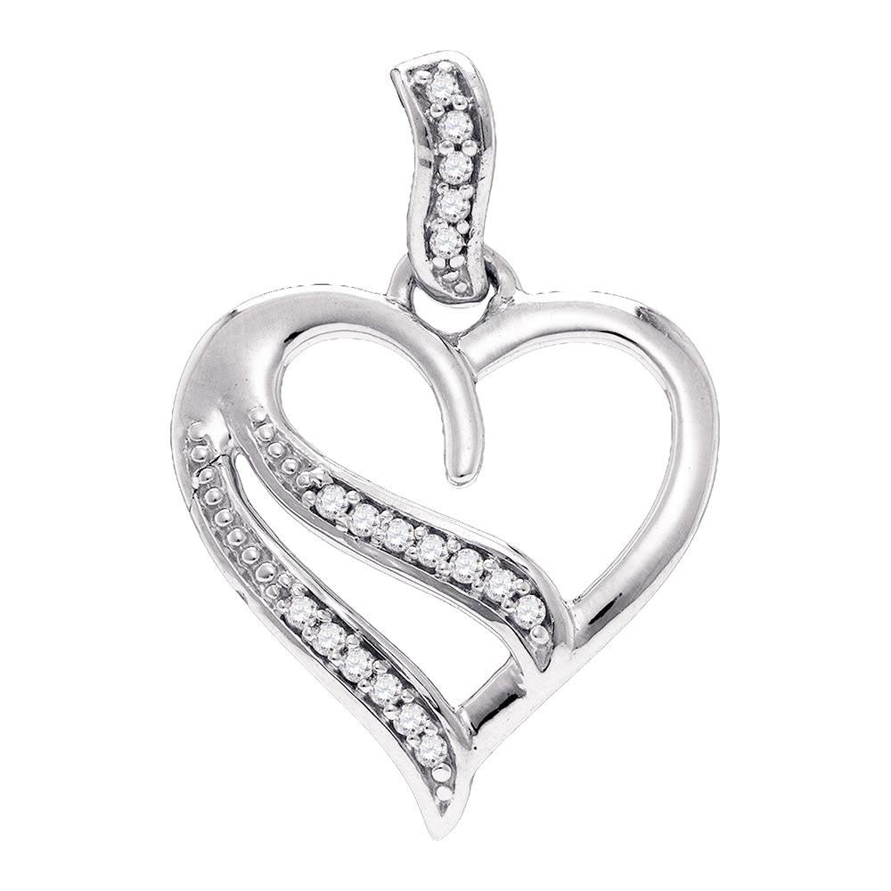 Sterling Silver Women's Round Diamond Heart Pendant 1/20 ctw