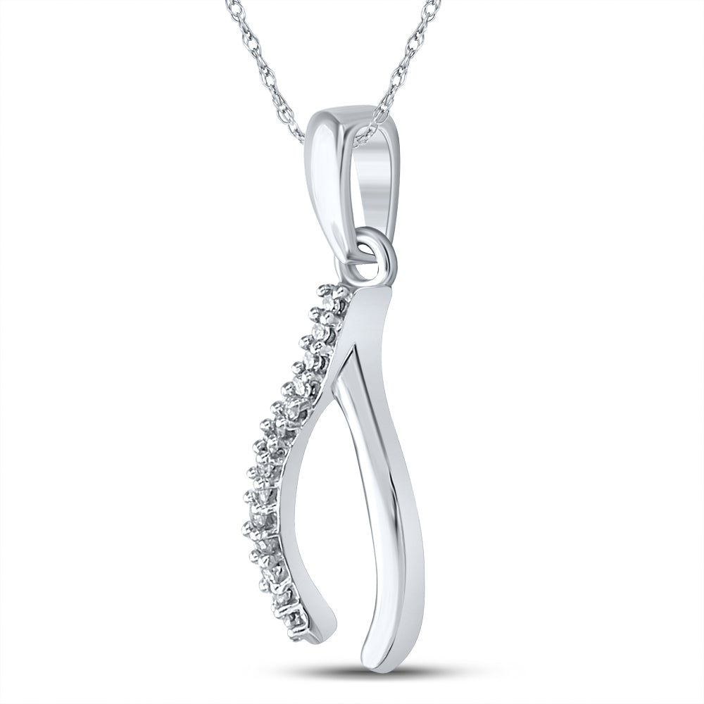 Sterling Silver Women's Diamond Lucky Wishbone Pendant 1/20 ctw