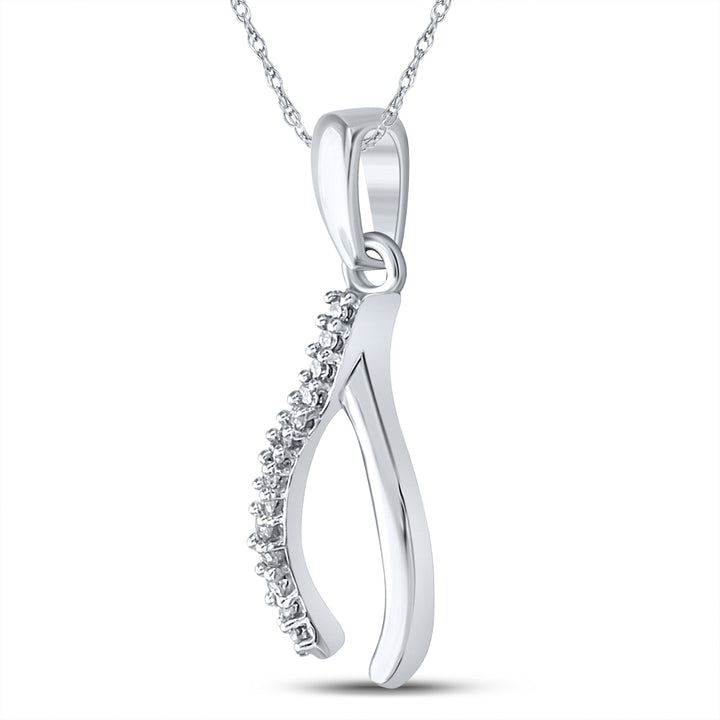 Sterling Silver Women's Diamond Lucky Wishbone Pendant 1/20 ctw