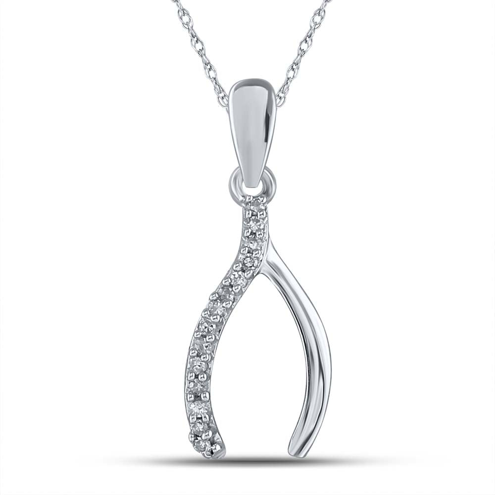 Sterling Silver Women's Diamond Lucky Wishbone Pendant 1/20 ctw - view 2