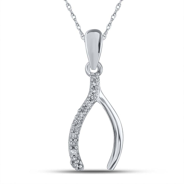 Sterling Silver Women's Diamond Lucky Wishbone Pendant 1/20 ctw - view 2
