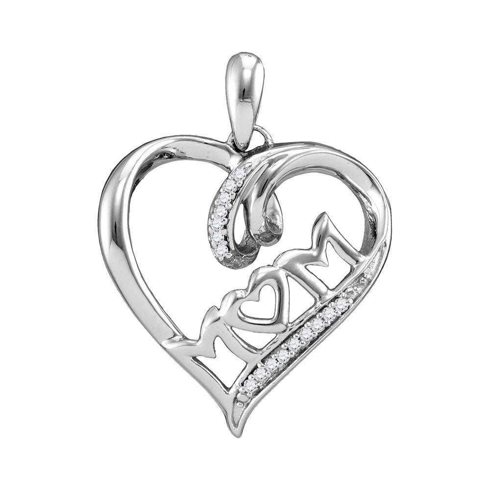 Sterling Silver Women's Diamond Mom Mother Heart Pendant 1/20 ctw