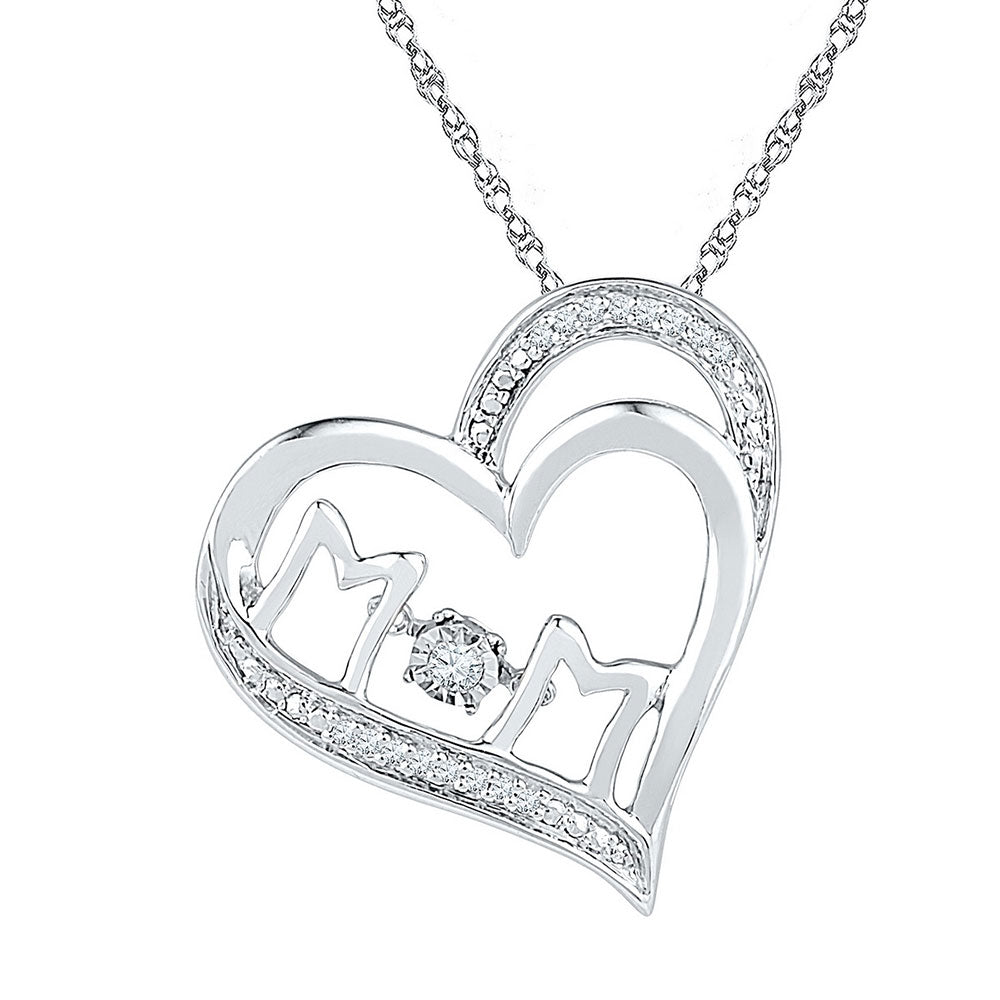 Sterling Silver Women's Diamond Moving Twinkle Solitaire Mom Mother Heart Pendant 1/20 ctw