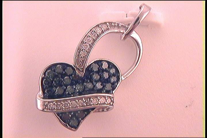 Sterling Silver Blue Diamond Micro-Pave Heart Pendant 1/3 ctw