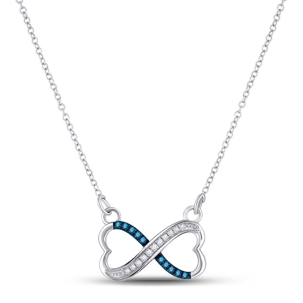 Sterling Silver Women's Color Enhanced Blue Diamond Infinity Pendant Necklace 1/6 ctw