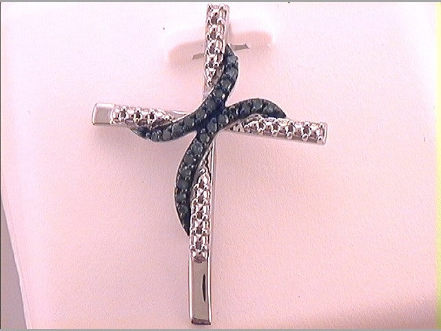 Sterling Silver Blue Diamond Cross Pendant 1/8 ctw