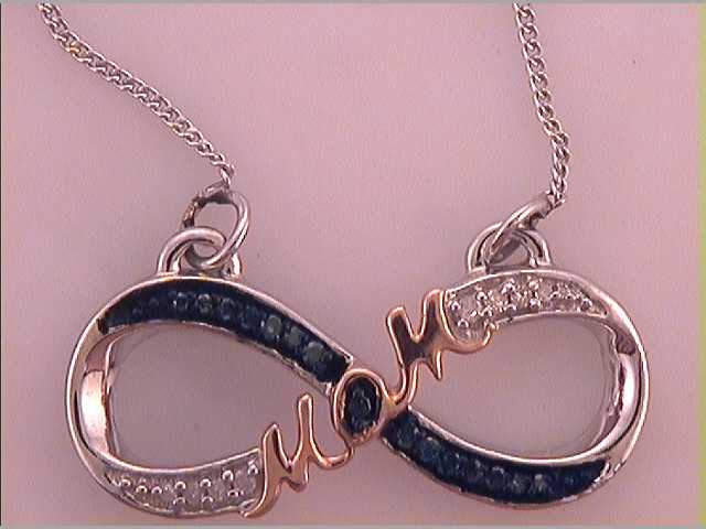 Sterling Silver Colored Blue Diamond Mom Pendant 1/10 ctw